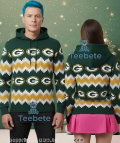 Green Bay Packers Classic Logo Zig Zag Pattern 3D Ugly Christmas Hoodie