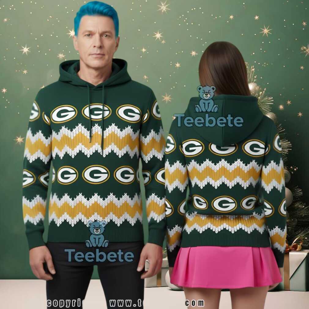 Green Bay Packers Classic Logo Zig Zag Pattern 3D Ugly Christmas Hoodie Green Bay Packers Classic Logo Zig Zag Pattern 3D Ugly Christmas Hoodie