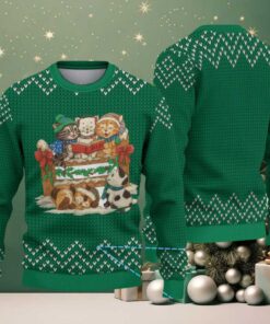 Green Cats & Dogs Caroling with Zigzag Knit Pattern – Vintage Ugly Christmas Sweater Green Cats & Dogs Caroling with Zigzag Knit Pattern – Vintage Ugly Christmas Sweater