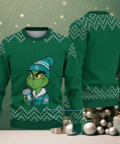 Green Chevron Knit “Grinch Coffee Miami Dolphins” Ugly Christmas Sweater