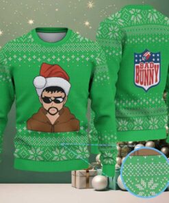 Green Snowflake Pattern “Bad Bunny Merry Mood” Ugly Christmas Sweater