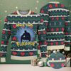 Black Ugly Christmas Sweater with White Snowflake Patterns Featuring Pokémon Gengar in Santa Hat with Christmas Tree and Gift
