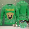 Black Ugly Christmas Sweater with Red Gift and Snowflake Pattern Featuring Naughty Flamingo Santa “On The Naughty List”