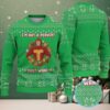 Black Ugly Christmas Sweater with White Snowflake Pattern Featuring Jesus Riding Dinosaur