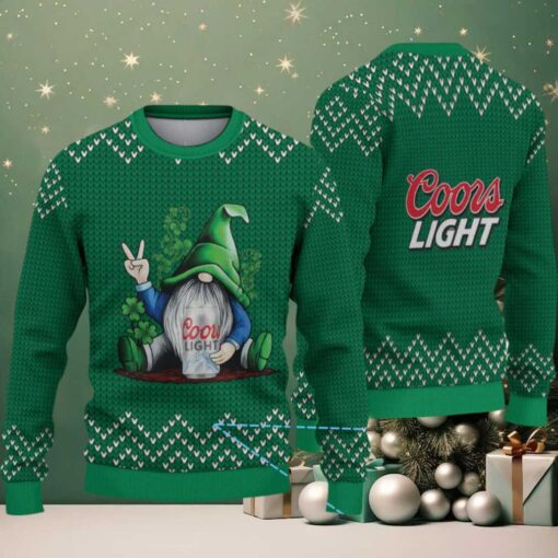 Green & White Knit Pattern “Peace Gnome Holding Coors Light” Ugly Christmas Sweater – Coors Light Edition