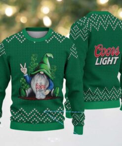 Green & White Knit Pattern “Peace Gnome Holding Coors Light” Ugly Christmas Sweater – Coors Light Edition