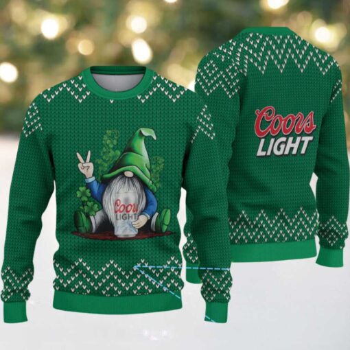 Green & White Knit Pattern “Peace Gnome Holding Coors Light” Ugly Christmas Sweater – Coors Light Edition
