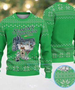 Green White Snowflake Pattern Tito’s Handmade Vodka “Season’s Drinkings” Ugly Christmas Sweater