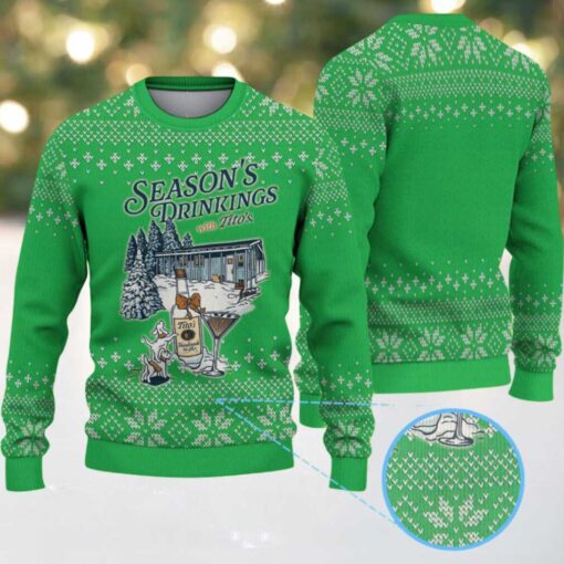Green White Snowflake Pattern Tito’s Handmade Vodka “Season’s Drinkings” Ugly Christmas Sweater
