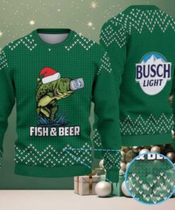 Green & White Zigzag Knit “Busch Light Fish & Beer” Ugly Christmas Sweater