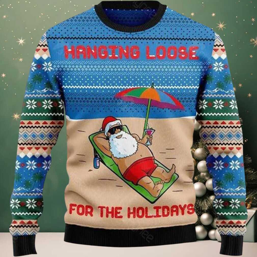 Hang Loose For The Holidays Santa Ugly Christmas Sweater, hoodie, sweater, long sleeve and tank top Hang Loose For The Holidays Santa Ugly Christmas Sweater Front