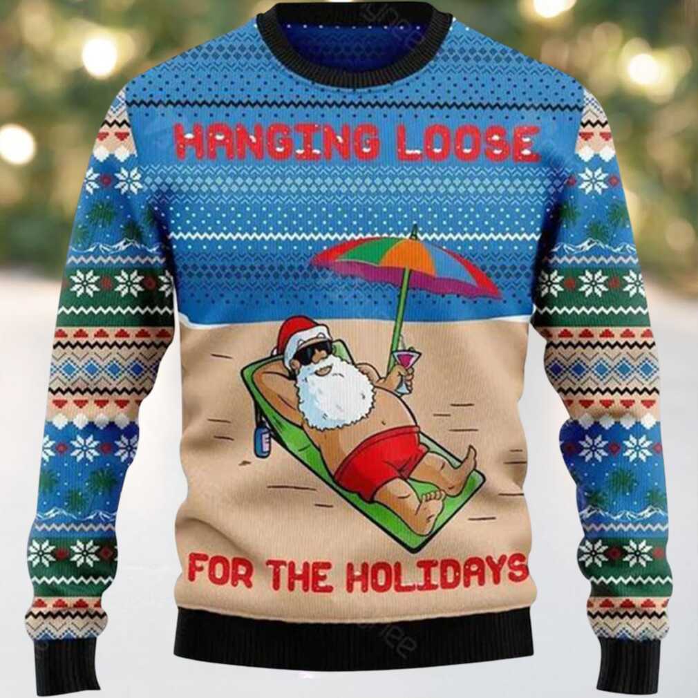 Hang Loose For The Holidays Santa Ugly Christmas Sweater, hoodie, sweater, long sleeve and tank top Hang Loose For The Holidays Santa Ugly Christmas Sweater Back