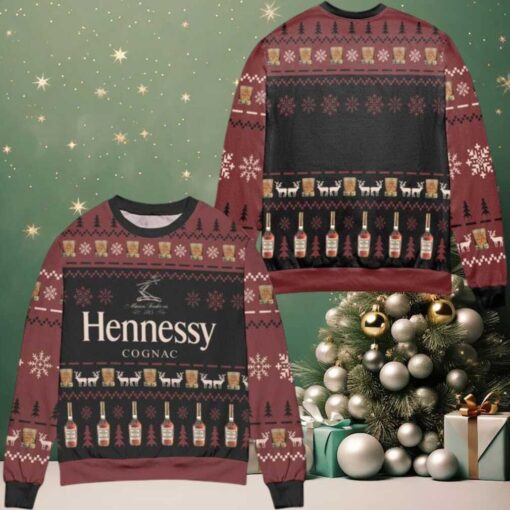 Hennessy Cognac Snowflake Pattern Ugly Christmas Sweater Dark Red