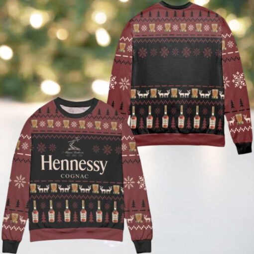 Hennessy Cognac Snowflake Pattern Ugly Christmas Sweater Dark Red
