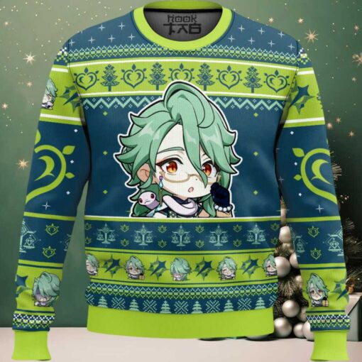 Hooktab Genshin Impact Baizhu Ugly Christmas Sweater