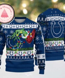 Indianapolis Colts With Special Grinchs Hand Football Gift For Fan NFL 2025 Christmas Ugly Sweater