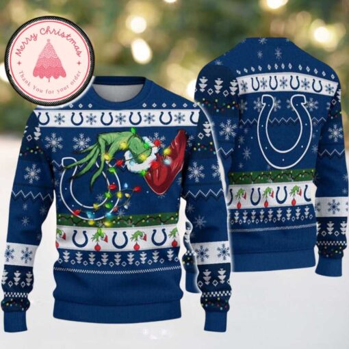 Indianapolis Colts With Special Grinchs Hand Football Gift For Fan NFL 2025 Christmas Ugly Sweater