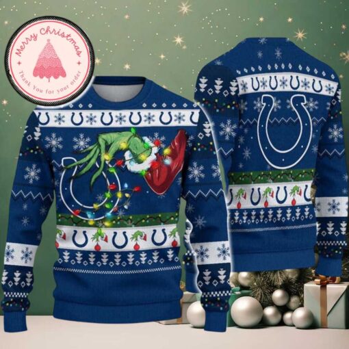 Indianapolis Colts With Special Grinchs Hand Football Gift For Fan NFL 2025 Christmas Ugly Sweater