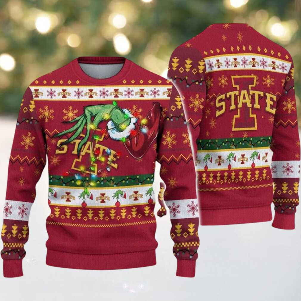 Iowa State Cyclones Merry Christmas Grinch Hand NCAA Ugly Christmas Sweater Iowa State Cyclones Merry Christmas Grinch Hand NCAA Ugly Christmas Sweater