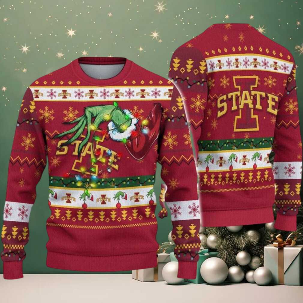Iowa State Cyclones Merry Christmas Grinch Hand NCAA Ugly Christmas Sweater Iowa State Cyclones Merry Christmas Grinch Hand NCAA Ugly Christmas Sweater