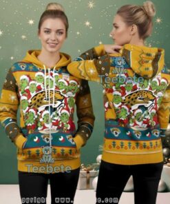 Jacksonville Jaguars Christmas Grinch Holiday Ugly 3D Zip Up Hoodie