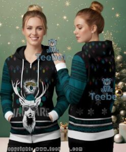 Jacksonville Jaguars Cool Reindeer Ugly Christmas 3D Zip Up Hoodie