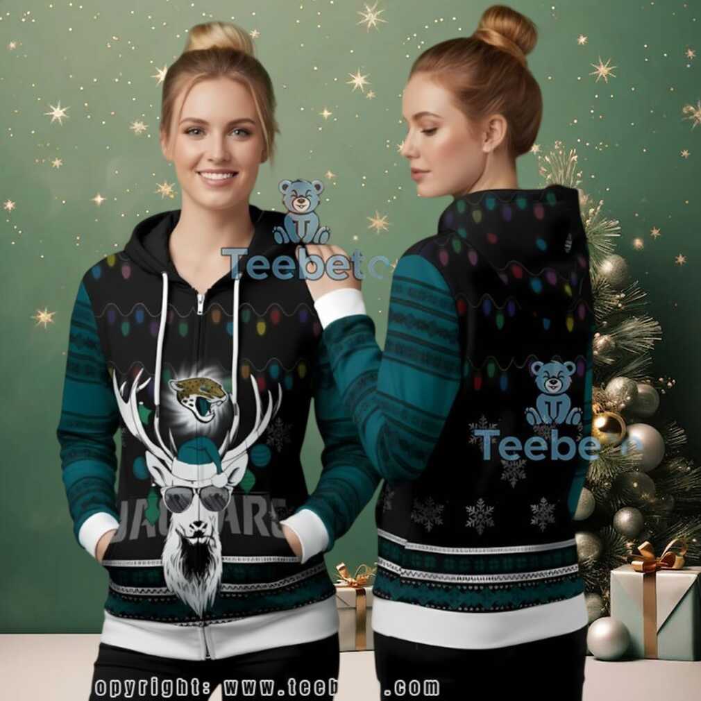 Jacksonville Jaguars Cool Reindeer Ugly Christmas 3D Zip Up Hoodie Jacksonville Jaguars Cool Reindeer Ugly Christmas 3D Zip Up Hoodie