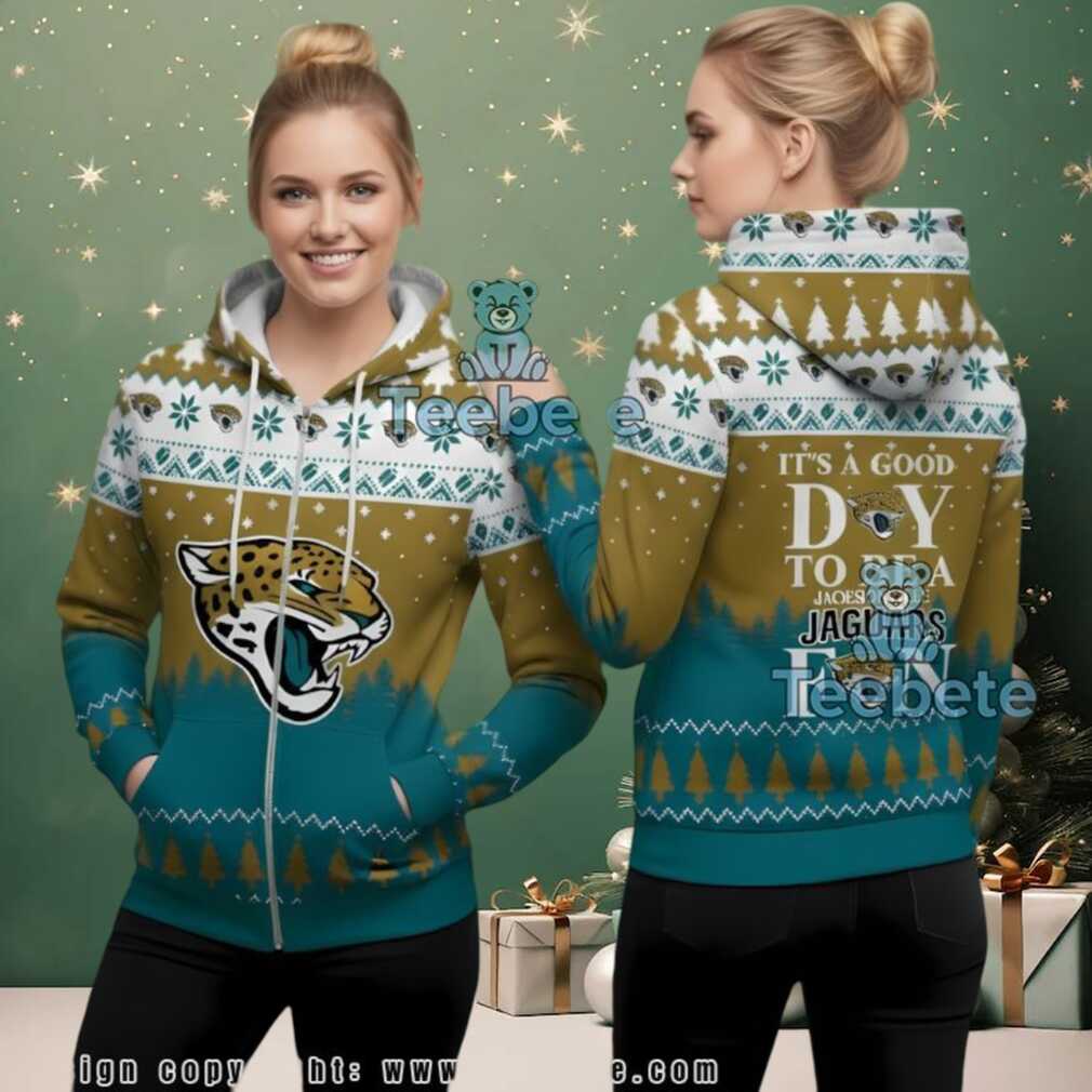 Jacksonville Jaguars Good Day To Be A Fan Ugly Christmas 3D Full Zip Hoodie Jacksonville Jaguars Good Day To Be A Fan Ugly Christmas 3D Full Zip Hoodie