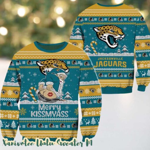 Jacksonville Jaguars NFL Funny Santa Claus Merrykissmyass 2025 Pattern Gift For Fan Christmas Ugly Sweater