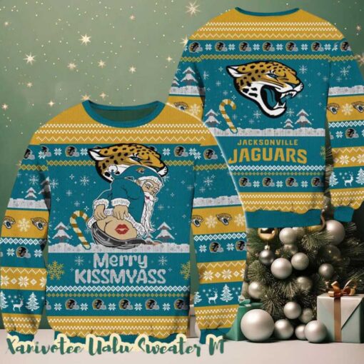 Jacksonville Jaguars NFL Funny Santa Claus Merrykissmyass 2025 Pattern Gift For Fan Christmas Ugly Sweater