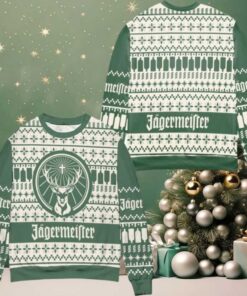 Jagermeister Logo Snowflake Pattern Ugly Christmas Sweater Green White