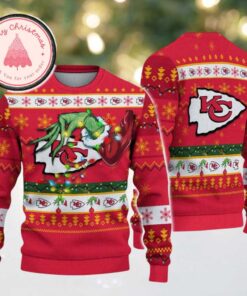 Kansas City Chiefs NFL With Special Grinchs Hand Football Knitted Ugly Christmas Sweater 2025