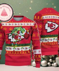 Kansas City Chiefs NFL With Special Grinchs Hand Football Knitted Ugly Christmas Sweater 2025
