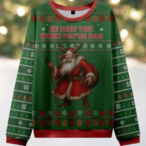 Krampus Sees you When you’re bad Ugly Christmas Sweater