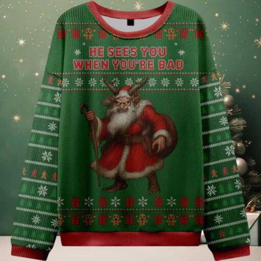 Krampus Sees you When you’re bad Ugly Christmas Sweater