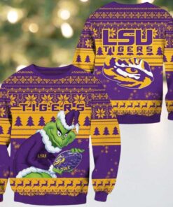 LSU Tigers Grinch Custom Name NCAA Ugly Christmas Sweater
