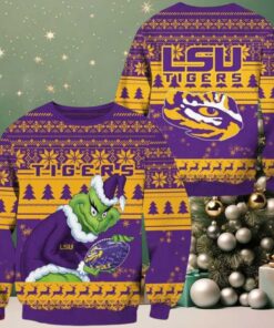 LSU Tigers Grinch Custom Name NCAA Ugly Christmas Sweater