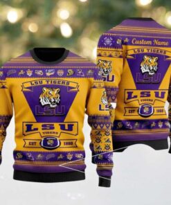 LSU Tigers Logo Custom Name For Football Fans NCAA Ugly Christmas Sweater