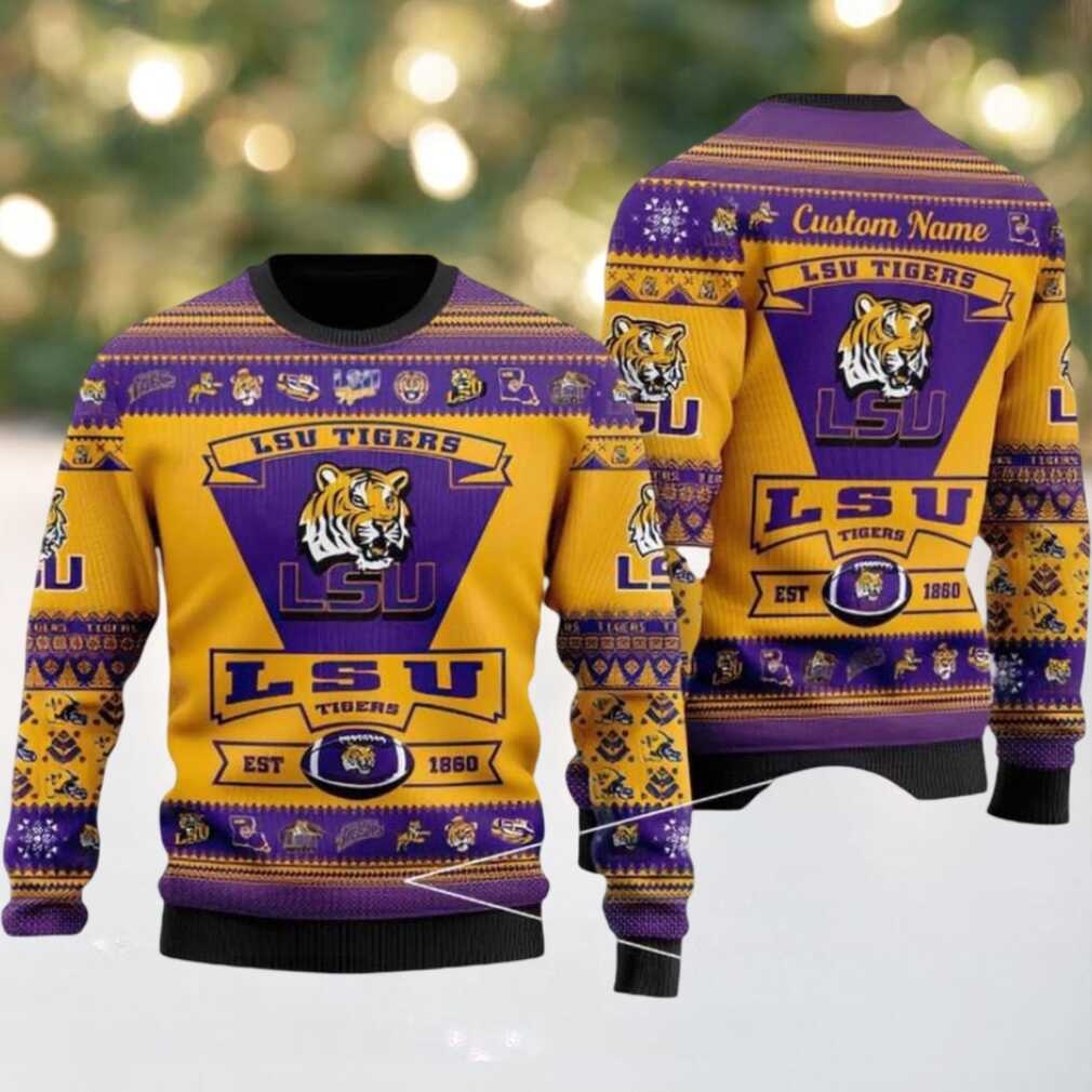 LSU Tigers Logo Custom Name For Football Fans NCAA Ugly Christmas Sweater LSU Tigers Logo Custom Name For Football Fans NCAA Ugly Christmas Sweater