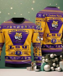 LSU Tigers Logo Custom Name For Football Fans NCAA Ugly Christmas Sweater