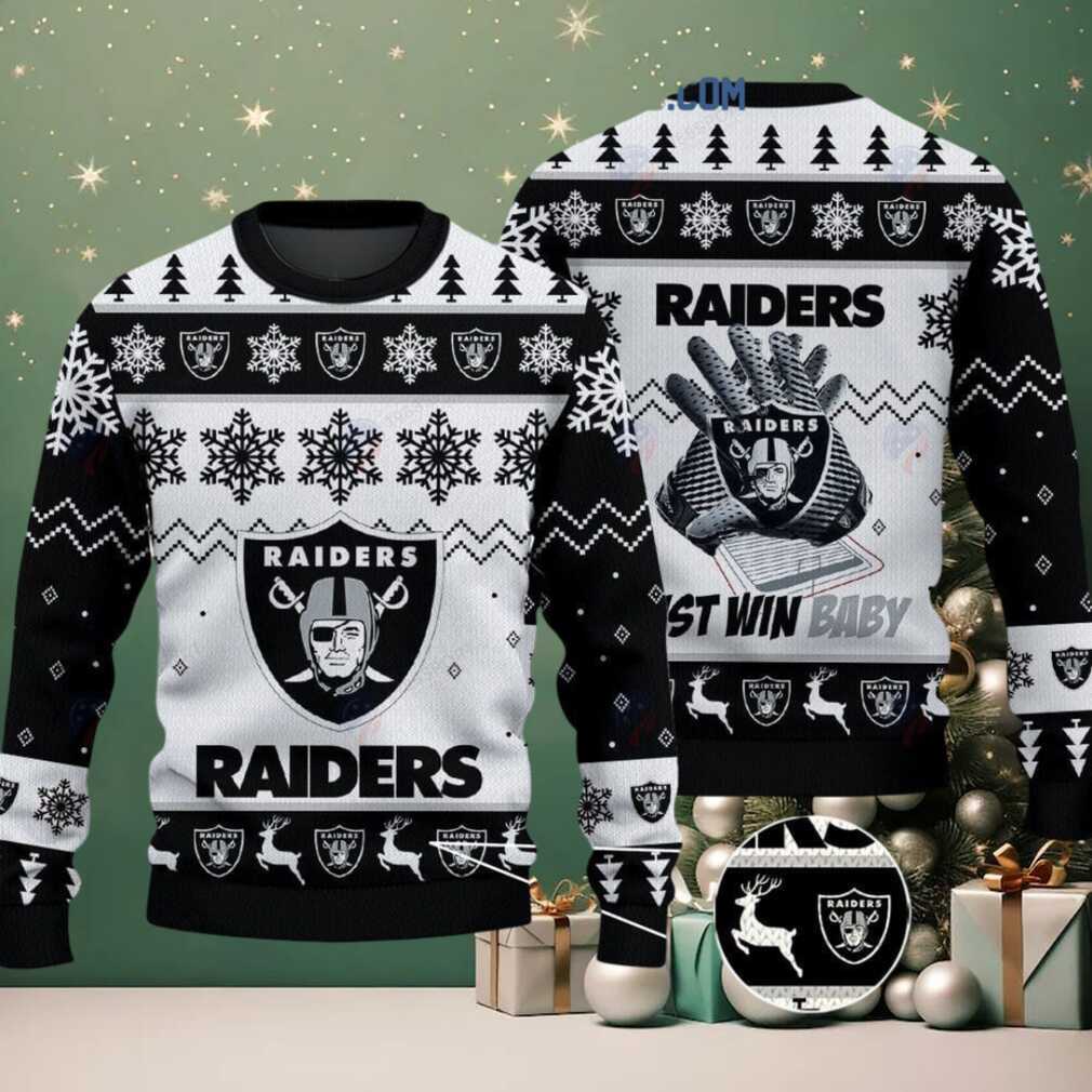 Las Vegas Raiders Just Win Baby Christmas Ugly Sweater Las Vegas Raiders Just Win Baby Christmas Ugly Sweater