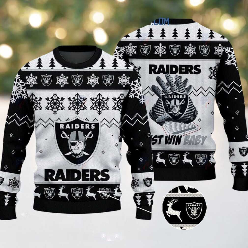 Las Vegas Raiders Just Win Baby Christmas Ugly Sweater Las Vegas Raiders Just Win Baby Christmas Ugly Sweater