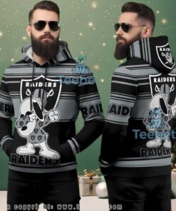 Las Vegas Raiders Nfl Snoopy Stripes Ugly Christmas 3D Hoodie