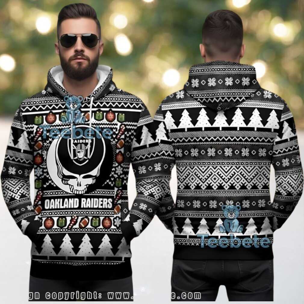Las Vegas Raiders Oakland Grateful Dead Ugly Christmas 3D Hoodie Las Vegas Raiders Oakland Grateful Dead Ugly Christmas 3D Hoodie