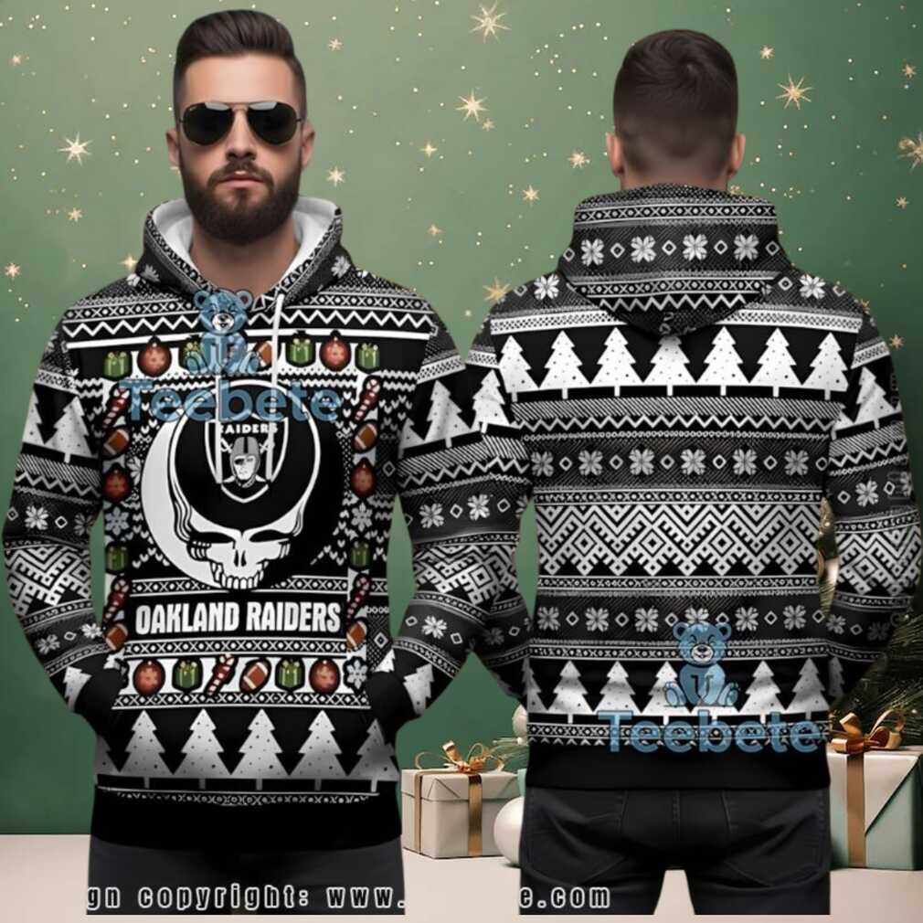 Las Vegas Raiders Oakland Grateful Dead Ugly Christmas 3D Hoodie Las Vegas Raiders Oakland Grateful Dead Ugly Christmas 3D Hoodie