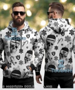 Las Vegas Raiders Skull Santa Hat Ugly Christmas 3D Hoodie White