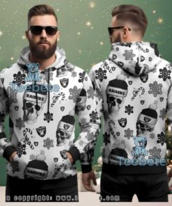 Las Vegas Raiders Skull Santa Hat Ugly Christmas 3D Hoodie White