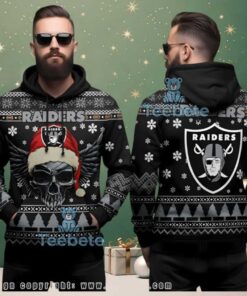 Las Vegas Raiders Skull Wings Santa Hat Ugly Christmas 3D Hoodie