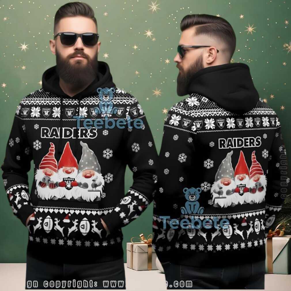 Las Vegas Raiders Snowflakes Gnomes Ugly Christmas 3D Hoodie Las Vegas Raiders Snowflakes Gnomes Ugly Christmas 3D Hoodie