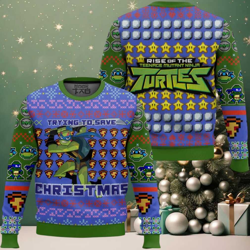 Leonardo Rise Of The Teenage Mutant Ninja Turtles Ugly Christmas Sweater, hoodie, sweater, long sleeve and tank top Leonardo Rise Of The Teenage Mutant Ninja Turtles Ugly Christmas Sweater - Front View